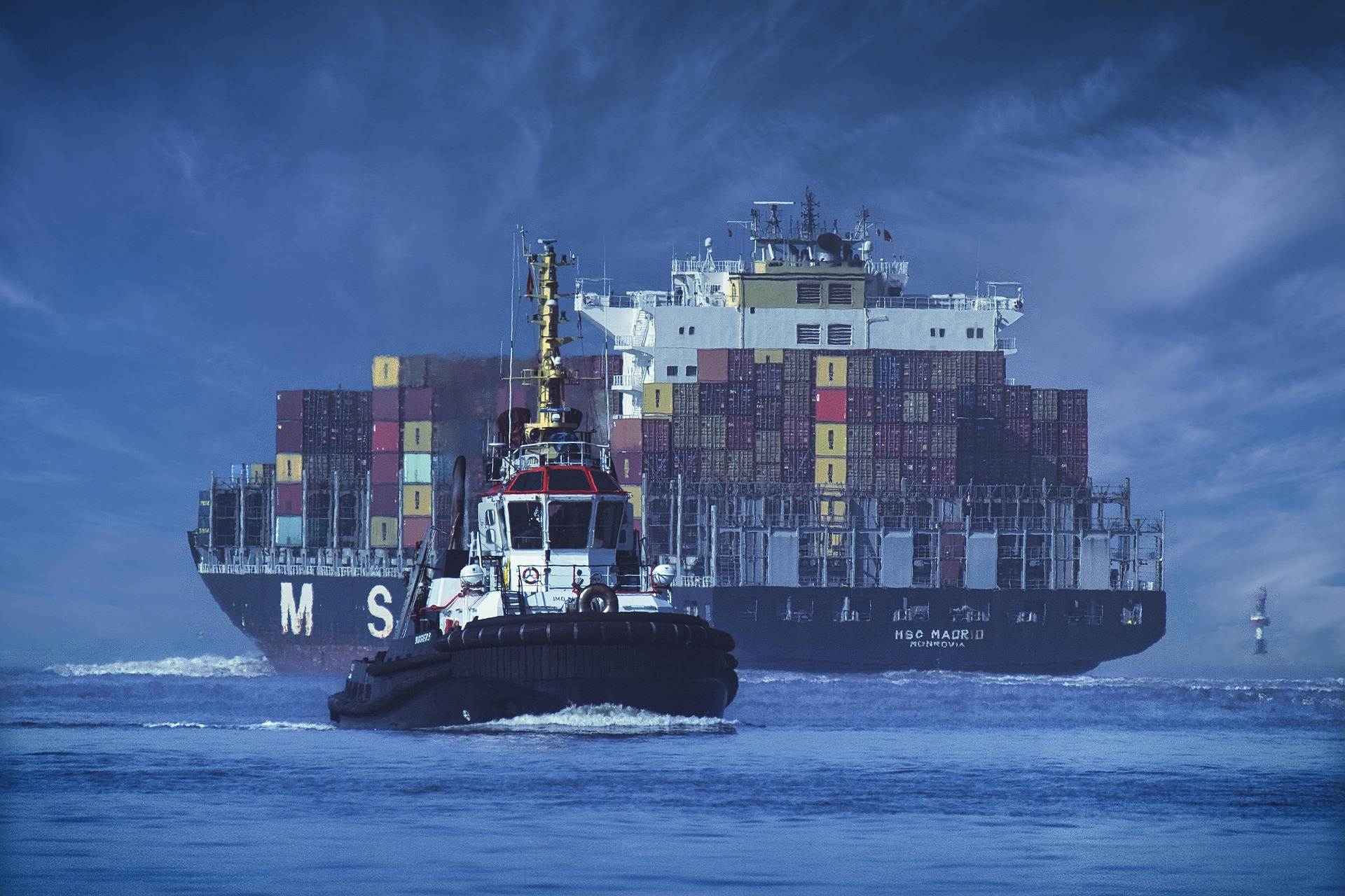 Ocean shipping vessel loaded with containers